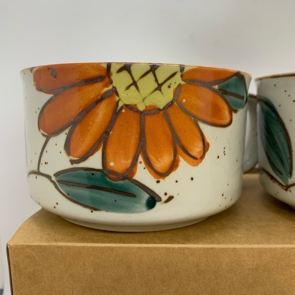 Speckled Stoneware Sunflower Mugs Set of 2 Made in Japan - Picture 2 of 11